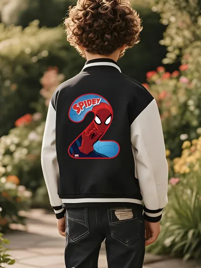 Marvel Boys' Baseball Jacket - Spider-Man Digital Double-Sided Graphic, Soft Fabric