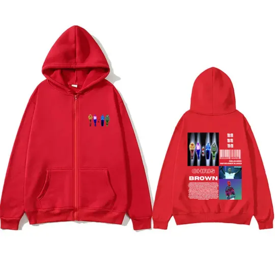 Rare Rapper Chris Brown 11:11 Graphic Zipper Hoodie