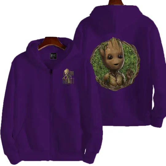 Marvel Groot Spring and Autumn New Men's Zipper Hoodie