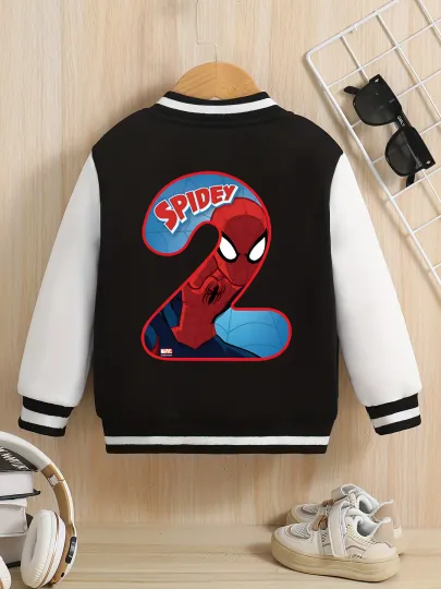 Marvel Boys' Baseball Jacket - Spider-Man Digital Double-Sided Graphic, Soft Fabric