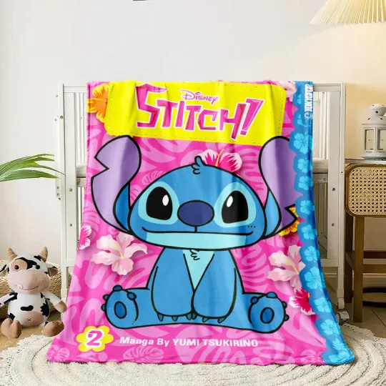 Stitch Cartoon HD Printed Flannel Thin Blanket.Four Season Blanket.for Sofa,bed,living Rooms,travel,Picnic,office Blanket Gifts