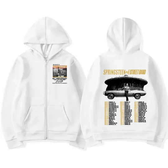 Bruce Springsteen and E Street Band 2024 Tour Zipper Hoodies Men's Women's Fashion Vintage Zip Up Sweatshirts Jackets Streetwear