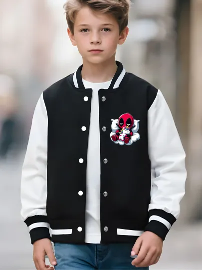 Marvel Boys Baseball Jacket - Deadpool Holding Unicorn Cute Print