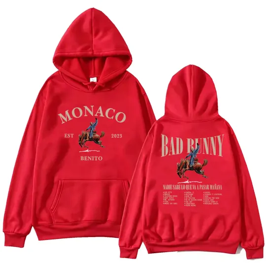 Bad Bunny Monaco Hoodie Harajuku Pullover Tops Sweatshirt Fans Gift