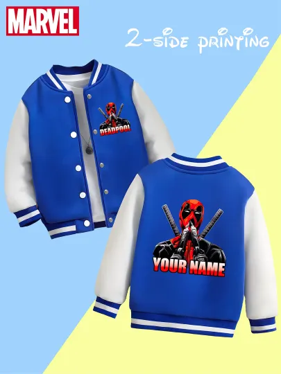 Marvel Boys Baseball Jacket - Deadpool's cool double sword pattern, unique personality, super cool for outdoor adventures