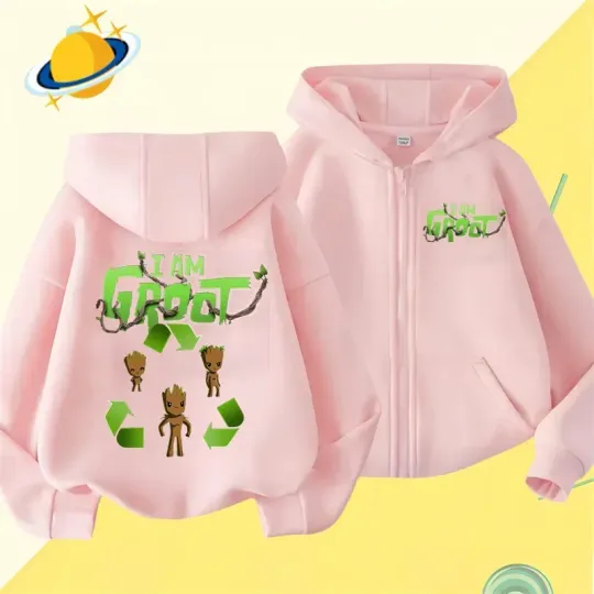 Groot Kids Double Sided Zipper Hoodie | Unisex Zip Up Jacket