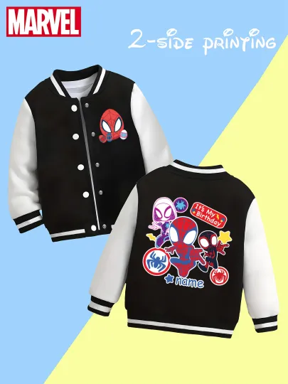 Marvel children's baseball jacket - Spider-Man family theme print, rich double-sided pattern, suitable for school, playin
