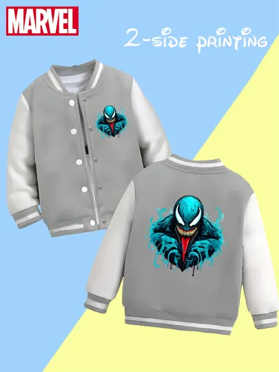 Marvel Boys' Baseball Jacket - Cool Venom Print, Double-Sided Pattern, Soft Fabric