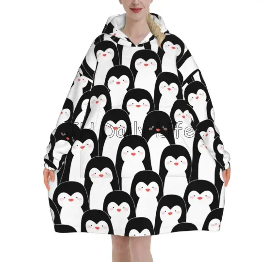 Penguin Wearable Flannel Blanket Hoodie