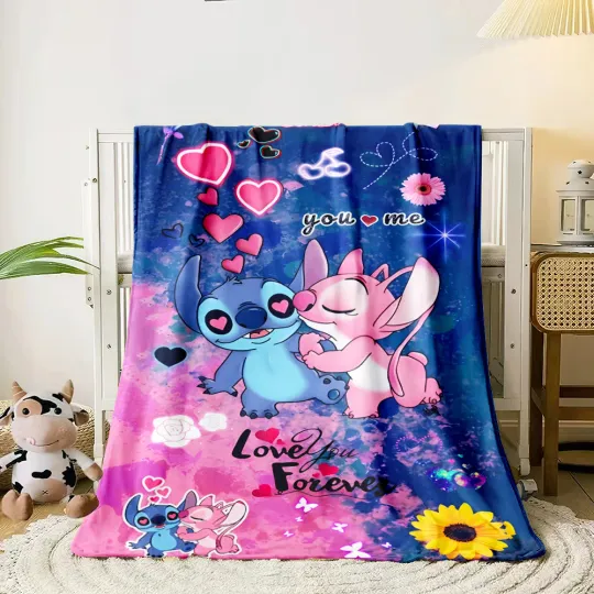Stitch Cartoon HD Printed Flannel Thin Blanket.Four Season Blanket.for Sofa,bed,living Rooms,travel,Picnic,office Blanket Gifts