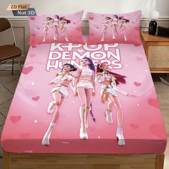 K-Pop Demon Hunters Printed Set Multi-Size Bed Cover Bedroom Bedding, Valentine Gift