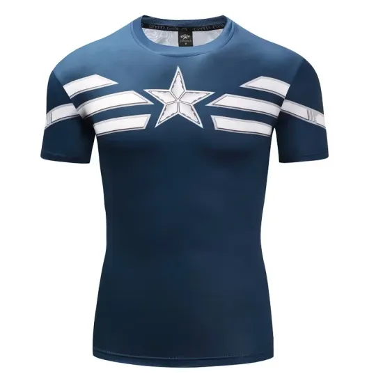 Men's Shirt Sleeve Sport 3D Shirt boys Superhero Captain America Compression Quick Dry Men's Running T-shirt Fitness