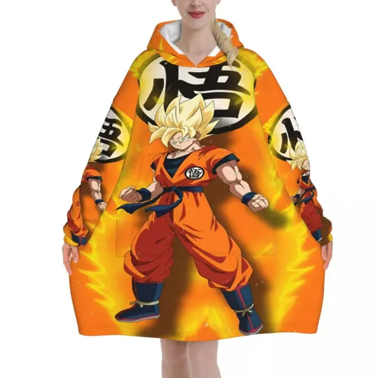 Dragon Ball DragonBall Anime Oversized Blanket Hoodie Sweatshirt Long Fleece Hooded Wearable Blanket