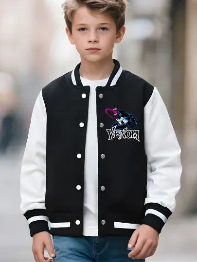Marvel Boys' Baseball Jacket - Venom Classic Double-Sided Graphic, Soft Fabric