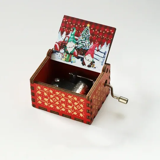 Gromes Wooden Hand Crank Music Box - Large Christmas Gift for Children, Birthday Music Box, 2025 Christmas Theme