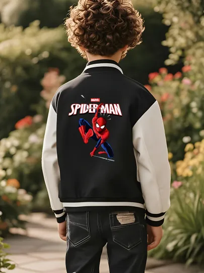 Marvel Boys' Baseball Jacket - Spider-Man Classic Battle Stance Double-Sided Pattern, Soft Fabric