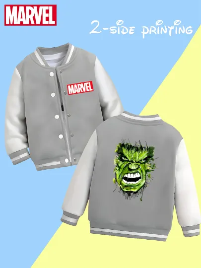 Marvel Boys' Baseball Jacket - Incredible Hulk Print, Double-Sided Pattern, Comfortable Fabric, Black and White, Fashiona