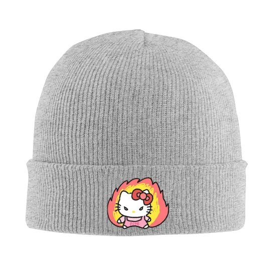Angry Expression Hello Kitty Knit Beanie Hat Unisex Autumn Winter Head Wrap