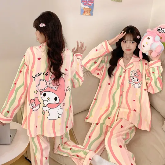 Sanrio Kulomi autumn new pure cotton pajamas long-sleeved cardigan lapel casual spring and autumn melody girls loungewear