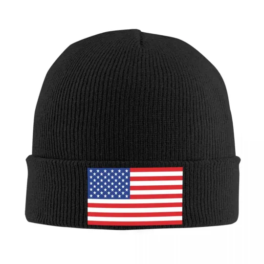 Custom USA American Flag Knit Beanie Unisex Winter Skull Cap
