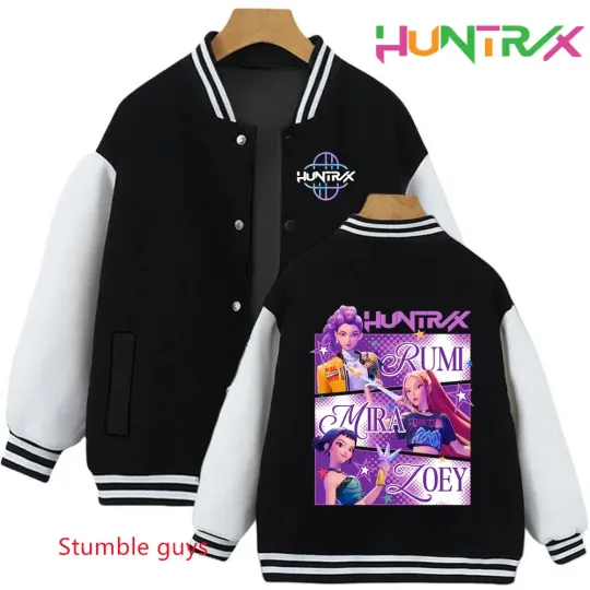 Anime Autumn Winter Kids Kpop Demon Hunters Cartoon Baseball Uniform Jacket Coat Sweatshirts Boys Girls Clothes