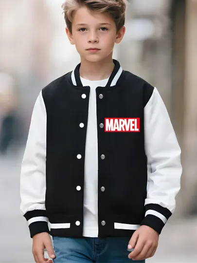 Marvel Boys' Baseball Jacket - Incredible Hulk Print, Double-Sided Pattern, Comfortable Fabric, Black and White, Fashiona