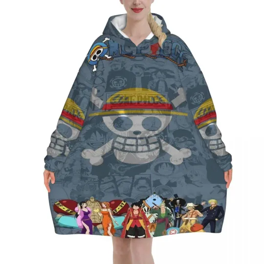 Luffy One Piece Oversized Blanket Hoodie Sweatshirt with Large Pocket for Women Men