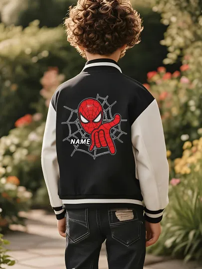 Marvel boys' baseball jacket - Spider-Man hand gesture spiderweb print, double-sided display of classic action, suitable