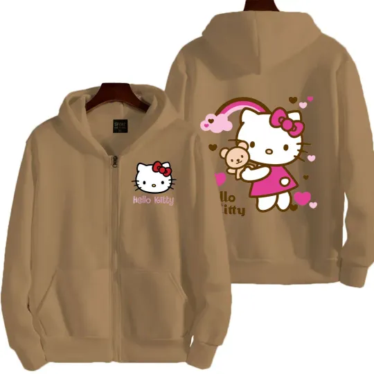 Hello Kitty Double Sided Zipper Hoodie | Unisex Zip Up Jacket