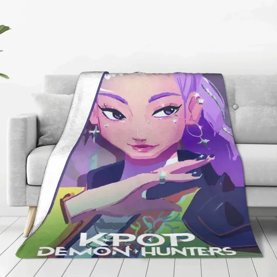 Warm BlanketKids Travel K pop Demon Hunters Throw Blanket  Flannel Bedspread For Outdoor Comfortable Sofa Bed Cover