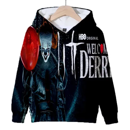Welcome to Derry 3D Digital Print Custom Hooded Top Provided Image Can DIY Long-sleeved Polyester Adult Hat Fabric Hoodies Y2k