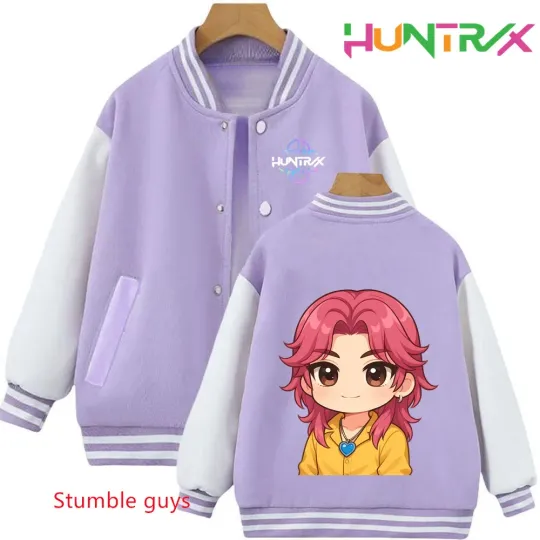 Anime Autumn Winter Kids Kpop Demon Hunters Cartoon Baseball Uniform Jacket Coat Sweatshirts Boys Girls Clothes