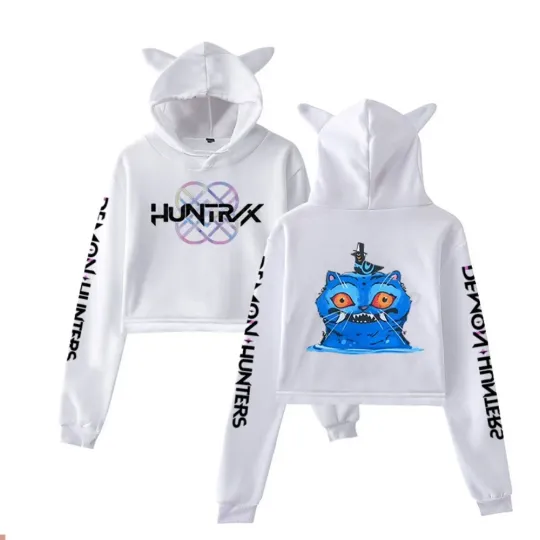 KPop Demon Hunters Kids Cat Ear Hoodie - Cropped Casual Fall Winter Cute Cartoon Hoodie