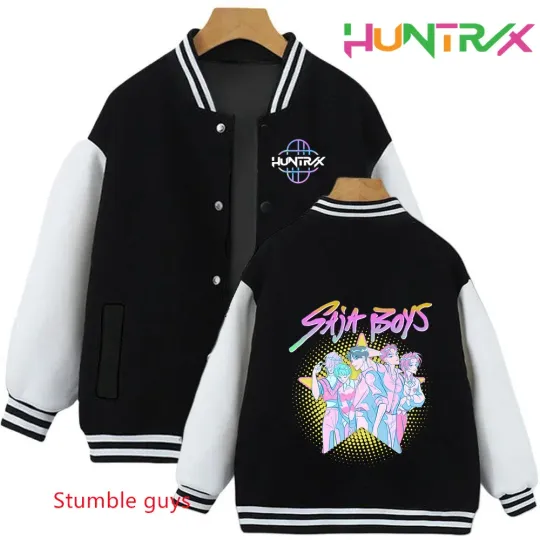Anime Autumn Winter Kids Kpop Demon Hunters Cartoon Baseball Uniform Jacket Coat Sweatshirts Boys Girls Clothes