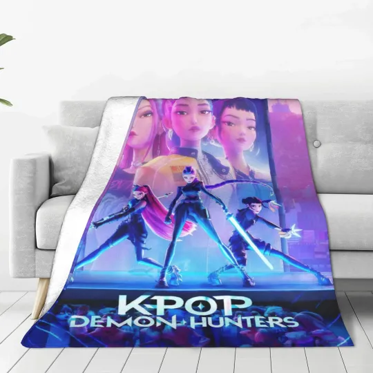 Warm BlanketKids Travel K pop Demon Hunters Throw Blanket  Flannel Bedspread For Outdoor Comfortable Sofa Bed Cover