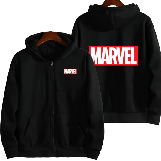 Marvel Logo Spring and Autumn New Men's Zipper Hoodie