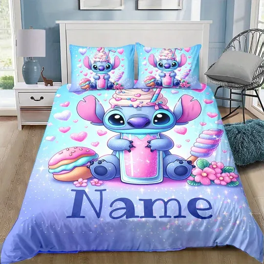 Custom Name Stitch Cartoon Bedding Set