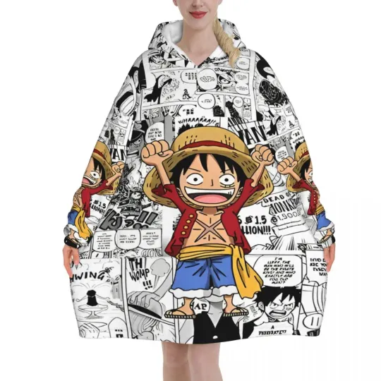 Luffy One Piece Oversized Blanket Hoodie Sweatshirt with Large Pocket for Women Men