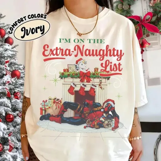 Marvel Deadpool Naughty Christmas Fun T-shirt, Marvel Party Christmas Four Seasons Pure Cotton Suitable for Men and Women