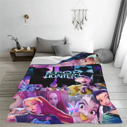 Funny Saboys&Huntrix Girls Cozy Super Soft Flannel Blanket,Popular Kpop Demon Hunter Anime Throw Blanket For Living Room Decor