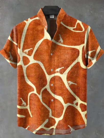 New ethnic-style shirt pattern casual design men's linen printed short-sleeved shirt button fashionable top