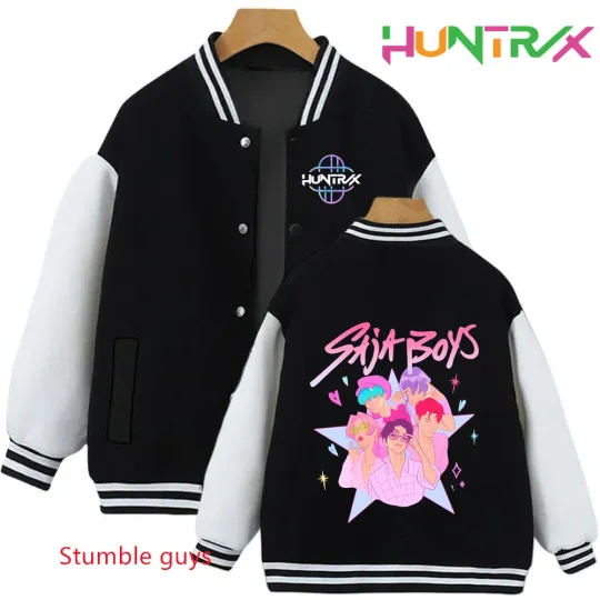 Anime Autumn Winter Kids Kpop Demon Hunters Cartoon Baseball Uniform Jacket Coat Sweatshirts Boys Girls Clothes