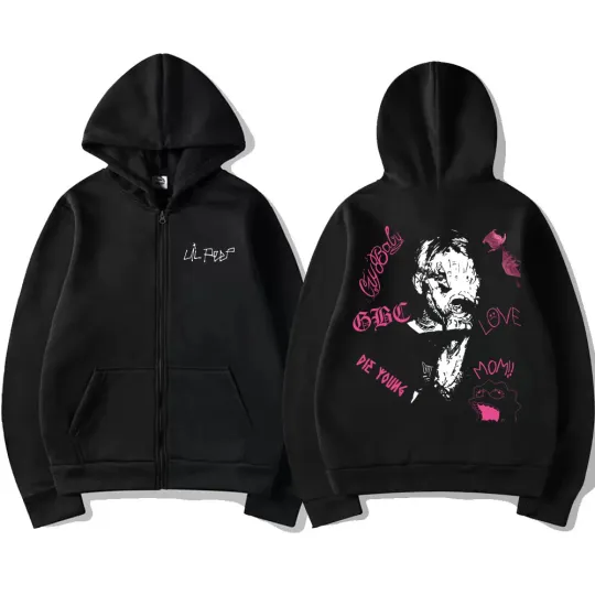 Rapper Lil Peep Hellboy Print Zipper Hoodie