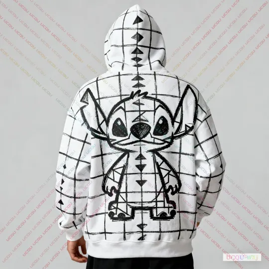 2025 Autumn Winter Plus Size Hooded Sweatshirt Disney Stitch Graffiti Pattern Print Warm And Comfortable Fashionable Sweatshirt