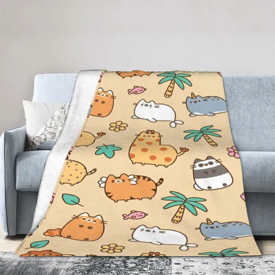 Discover Funny Pusheens the Cat Throw Blanket