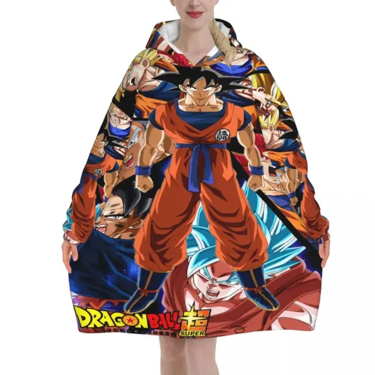 Dragon Ball DragonBall Anime Oversized Blanket Hoodie Sweatshirt Long Fleece Hooded Wearable Blanket
