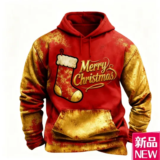 Merry Christmas Hoodies For Men Women 3D Printed Gradient Color Pattern Long Sleeve Sweatshirts Loose Comfortable Hooded Clothes