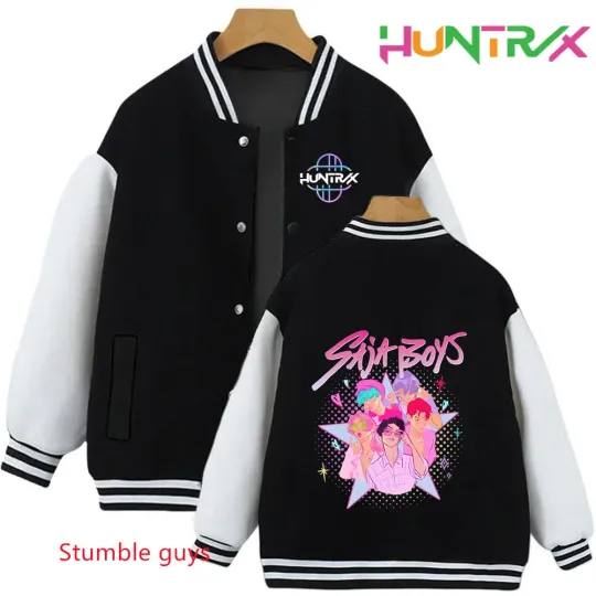 Anime Autumn Winter Kids Kpop Demon Hunters Cartoon Baseball Uniform Jacket Coat Sweatshirts Boys Girls Clothes