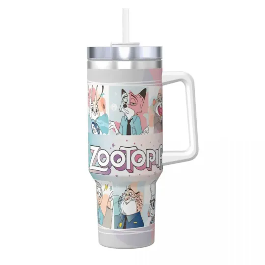 Stainless Steel Tumbler 40 oz with Handle Zootopia Design Insulated Travel Mug
