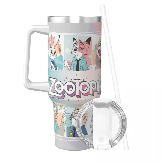 Stainless Steel Tumbler 40 oz with Handle Zootopia Design Insulated Travel Mug